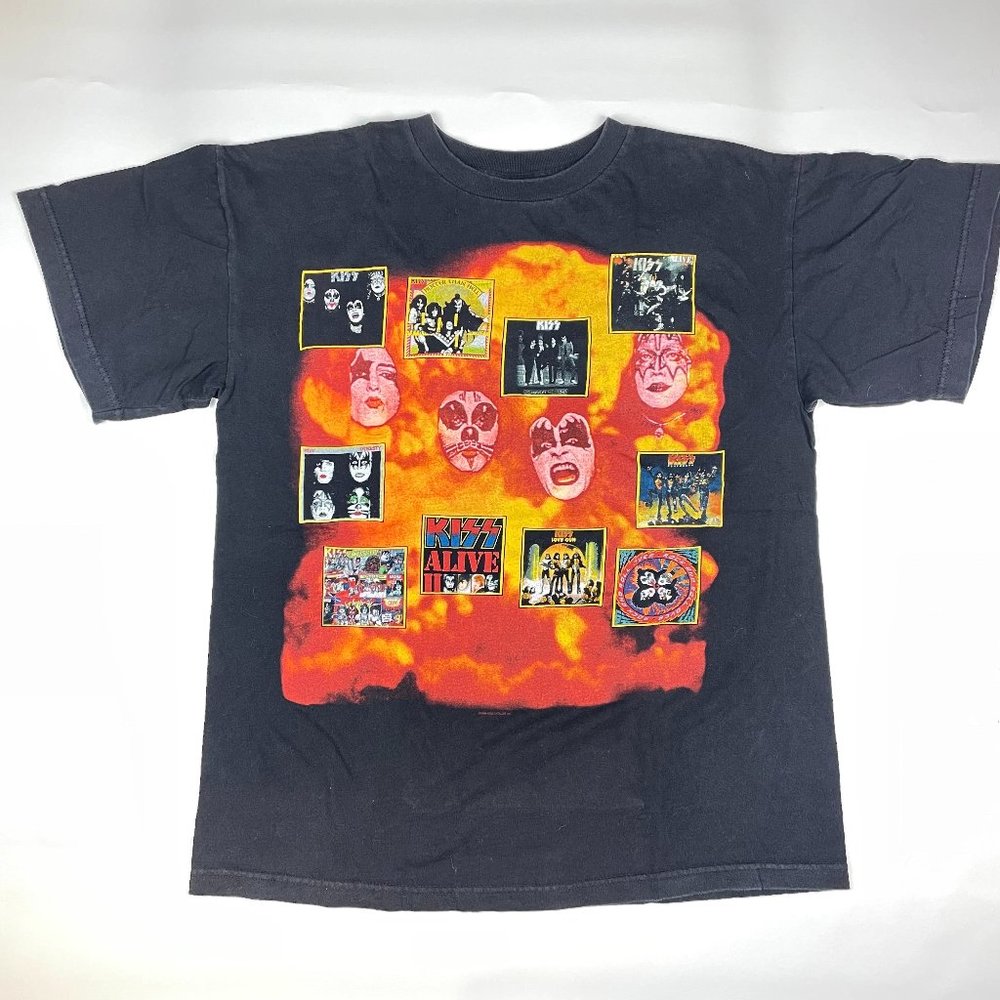 VTG 90s KISS 'The Originals' Band Tee L Double Sided Album Covers Rock of Nation